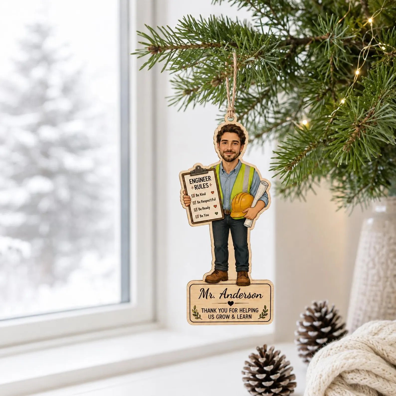 Personalized Engineer Wooden Ornament, Custom Name Engineer Christmas Gift, 2D Flat Civil Engineer Ornament, Engineering Keepsake 	COBILUMIE102
