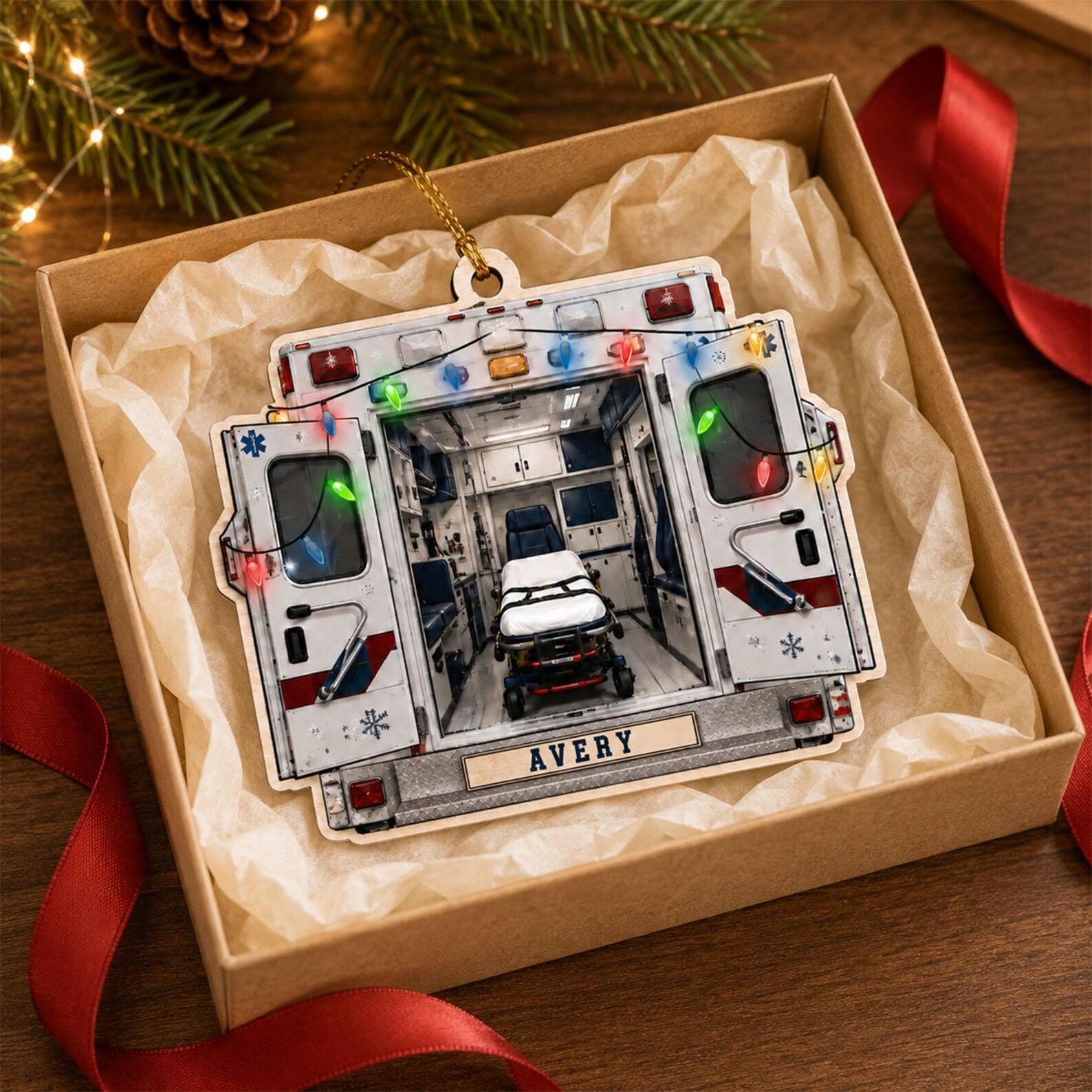 Personalized EMT Wooden Ornament, 2D Flat Paramedic Christmas Ornament, Custom Ambulance Ornament, First Responder Gift, EMT Keepsake	COBILUMIE105