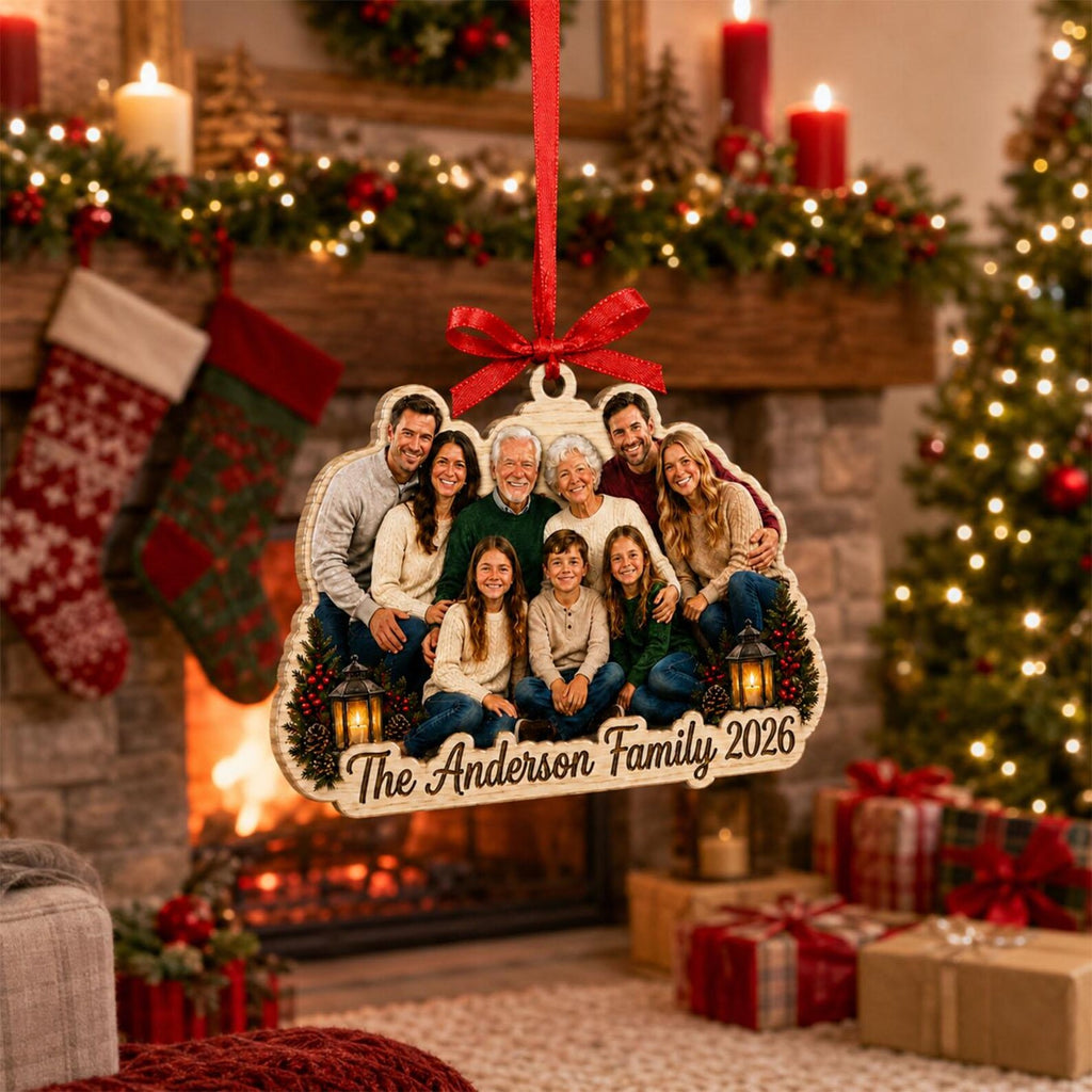 Personalized Family Stocking Photo Wooden Ornament, Custom Christmas Ornament 2026, Family Name Keepsake, Pet Family Christmas Gift	COBILUMIE108