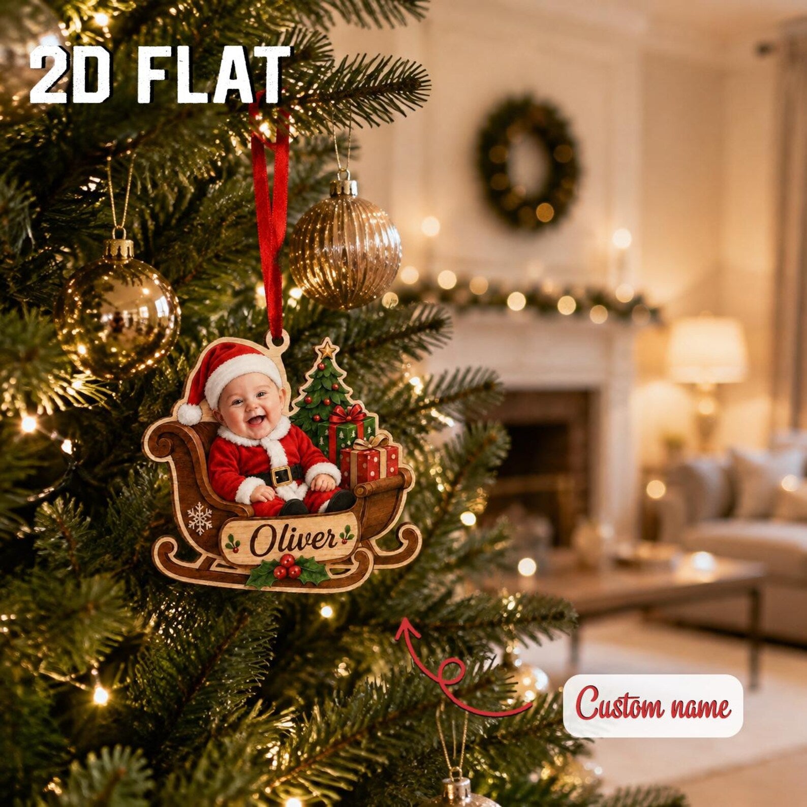 Personalized Baby First Christmas Ornament 2026, Custom Photo Wooden Stocking, Newborn Keepsake, Baby Boy Girl Holiday Gift	COBILUMIE113