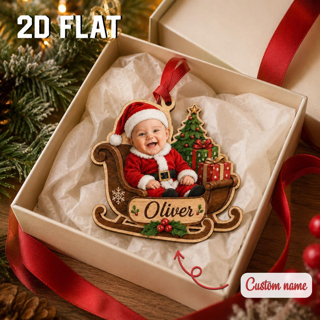 Personalized Baby First Christmas Ornament 2026, Custom Photo Wooden Stocking, Newborn Keepsake, Baby Boy Girl Holiday Gift	COBILUMIE113