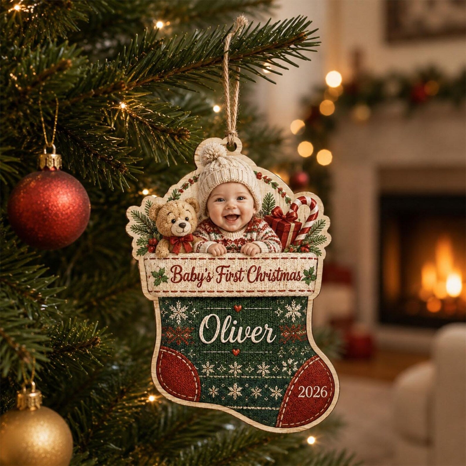 Personalized Baby First Christmas Ornament 2026, Custom Photo Wooden Gift Box Ornament, Newborn Keepsake, New Parents Holiday Gift	COBILUMIE116
