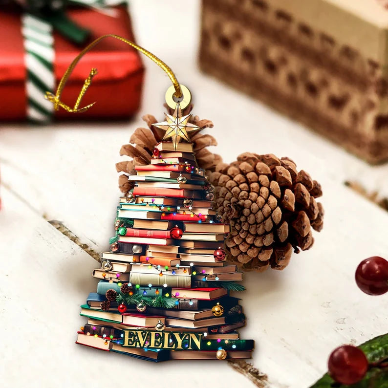 Personalized Christmas Book Tree Name Ornament, Custom Bookish Ornament, Book Lover Gift, Bookworm Gifts, Book Club Ornament, Librarian Gift. COBILUMIE9