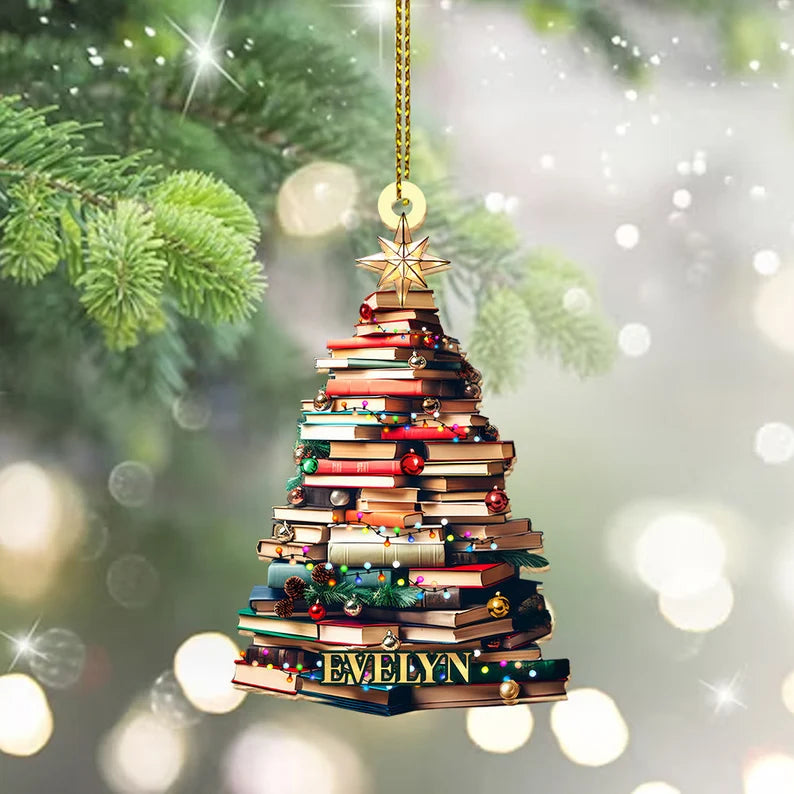 Personalized Christmas Book Tree Name Ornament, Custom Bookish Ornament, Book Lover Gift, Bookworm Gifts, Book Club Ornament, Librarian Gift. COBILUMIE9