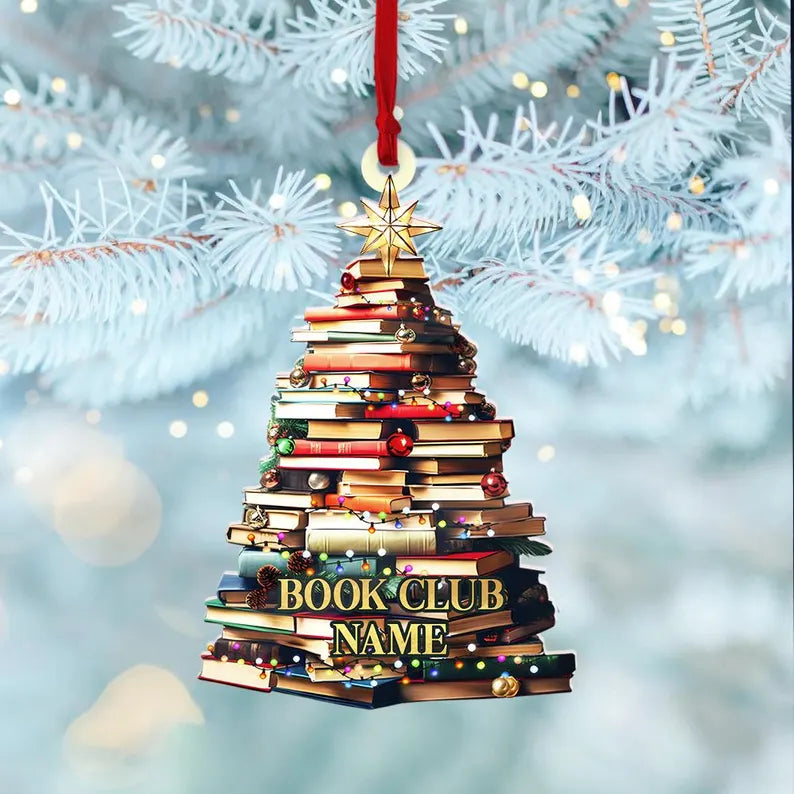 Personalized Christmas Book Tree Name Ornament, Custom Bookish Ornament, Book Lover Gift, Bookworm Gifts, Book Club Ornament, Librarian Gift. COBILUMIE9