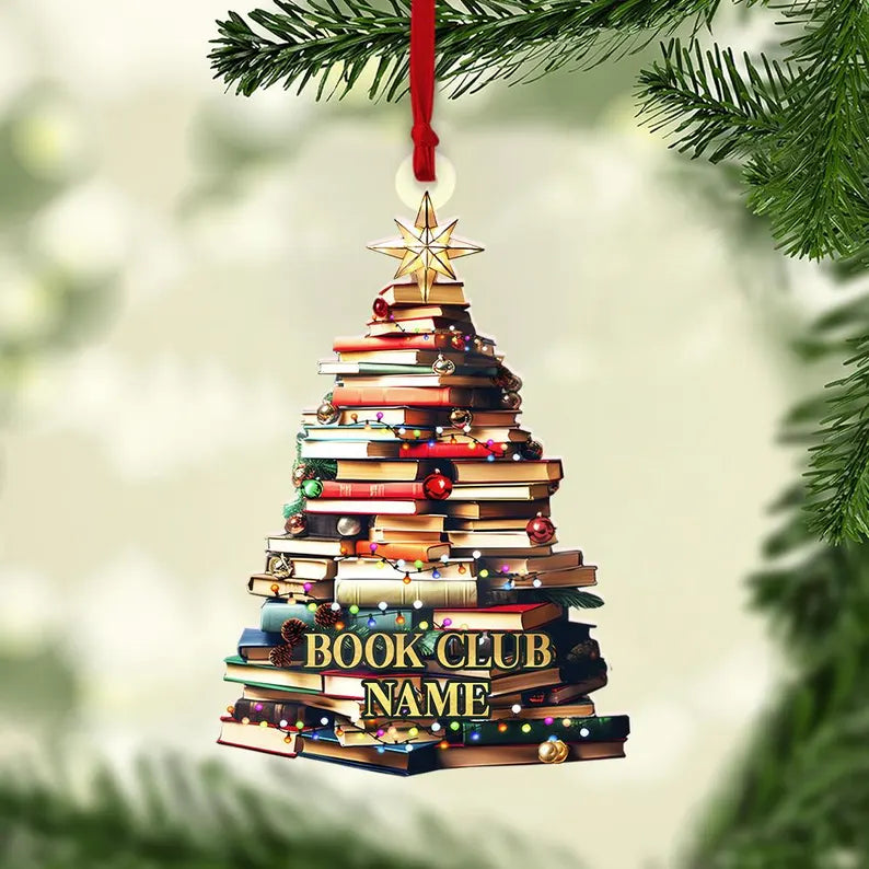 Personalized Christmas Book Tree Name Ornament, Custom Bookish Ornament, Book Lover Gift, Bookworm Gifts, Book Club Ornament, Librarian Gift. COBILUMIE9