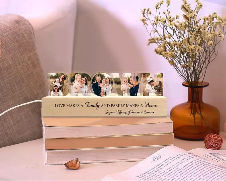 Personalized Family Name Photo Collage Night Light, Family Photo Gift, Anniversary Gift, Gift for Dad, Mom Birthday Gift, Gift For Her. FDBILUMIE5