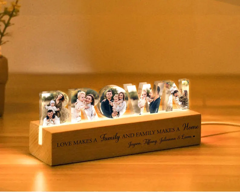 Personalized Family Name Photo Collage Night Light, Family Photo Gift, Anniversary Gift, Gift for Dad, Mom Birthday Gift, Gift For Her. FDBILUMIE5