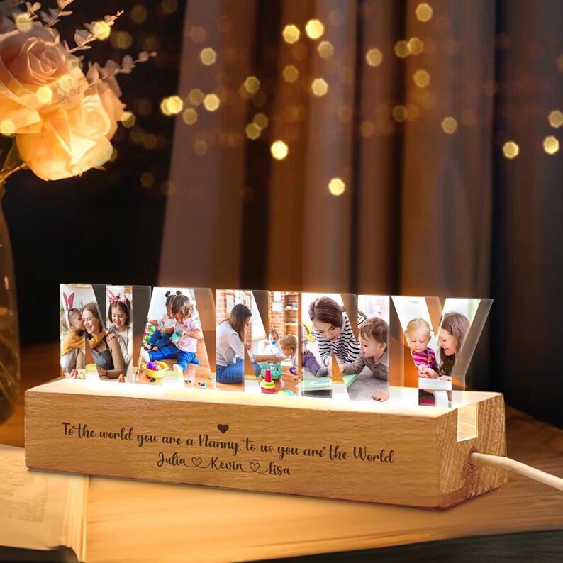 Personalized Nanny Photo Collage Light, Nanny Photo Gift, Gift for Nanny, Babysitter Gift, Nanny Christmas Gift, Nursery Home Decor. NLFRBILUMIE15