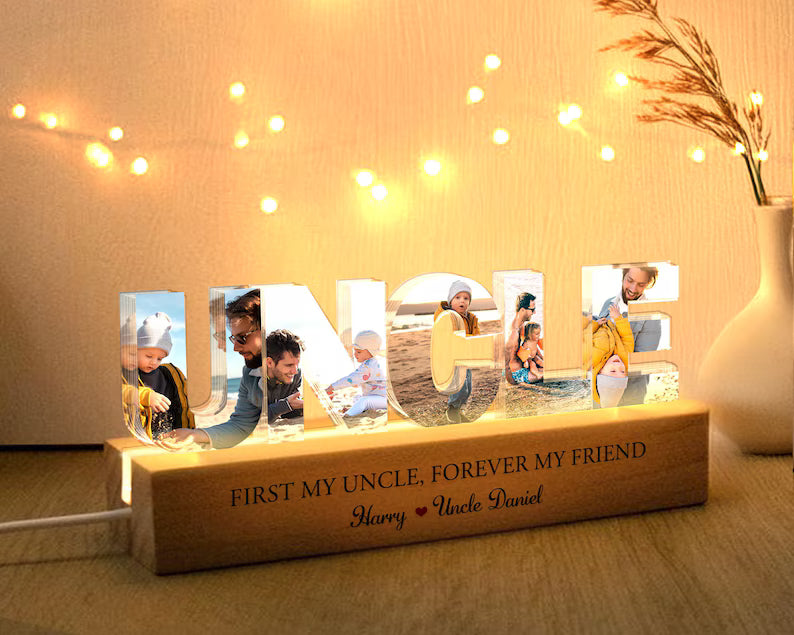 Personalized Uncle Photo Collage Night Light, Family Photo Gift, New Uncle Gift, Uncle Birthday Gift, Gift for Uncle, Gift For Him NLFRBILUMIE29