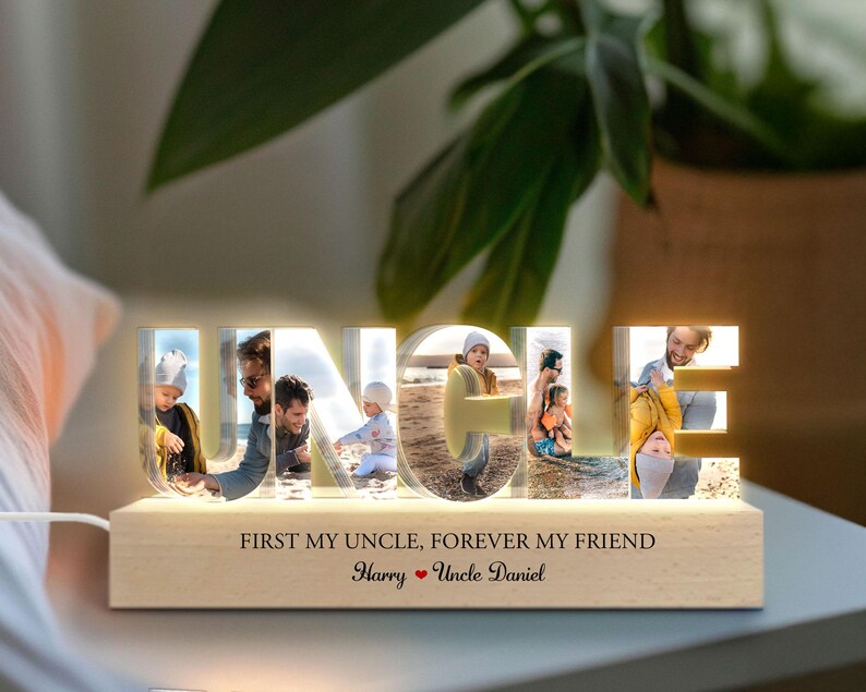 Personalized Uncle Photo Collage Night Light, Family Photo Gift, New Uncle Gift, Uncle Birthday Gift, Gift for Uncle, Gift For Him NLFRBILUMIE29