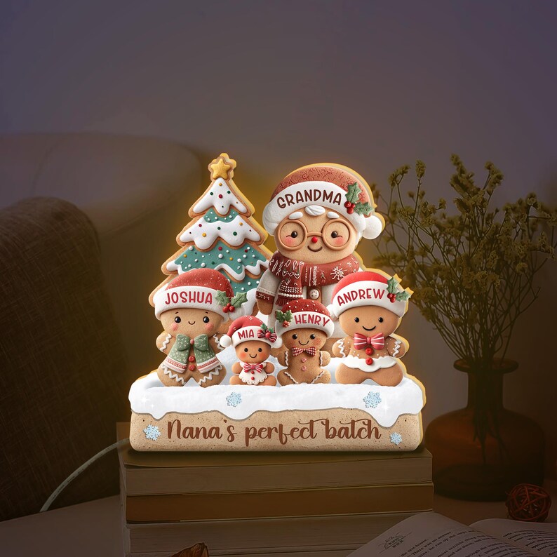 Custom Grandma Gingerbread Family Light Box, Grandma's Perfect Batch, Cookies Family Light, Gift From Grandkids, Grandma Christmas Gift NLFRBILUMIE22
