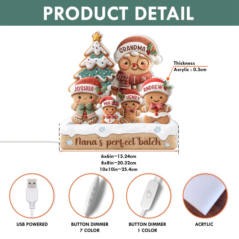 Custom Grandma Gingerbread Family Light Box, Grandma's Perfect Batch, Cookies Family Light, Gift From Grandkids, Grandma Christmas Gift NLFRBILUMIE22