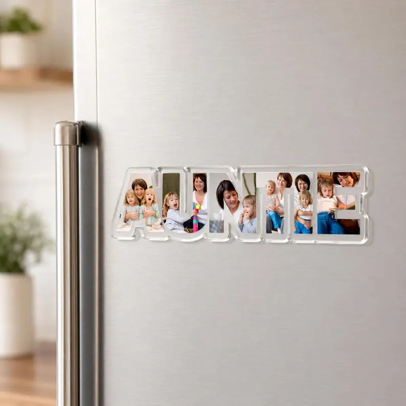 Personalized Auntie Photo Collage Fridge Magnet, Custom Auntie Gift From Kids, Custom Family Picture Frame, Uncle Gift, Family Photo Gift. PMBILUMIE5