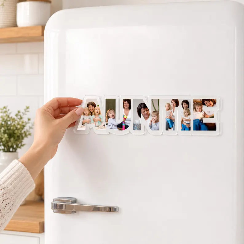 Personalized Auntie Photo Collage Fridge Magnet, Custom Auntie Gift From Kids, Custom Family Picture Frame, Uncle Gift, Family Photo Gift. PMBILUMIE5