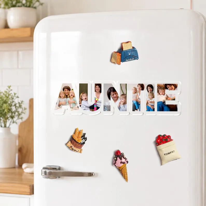 Personalized Auntie Photo Collage Fridge Magnet, Custom Auntie Gift From Kids, Custom Family Picture Frame, Uncle Gift, Family Photo Gift. PMBILUMIE5