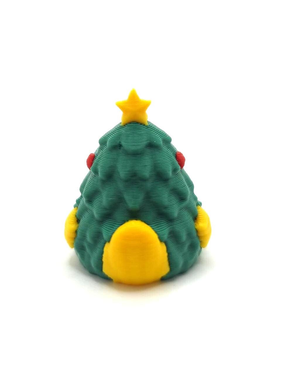 Mini Christmas Tree Duck, 1 inch 3D printed holiday rubber duck collectible with green Christmas tree design, red ornaments and yellow star, miniature Christmas cruise duck for hiding, stocking stuffers and holiday gifts.