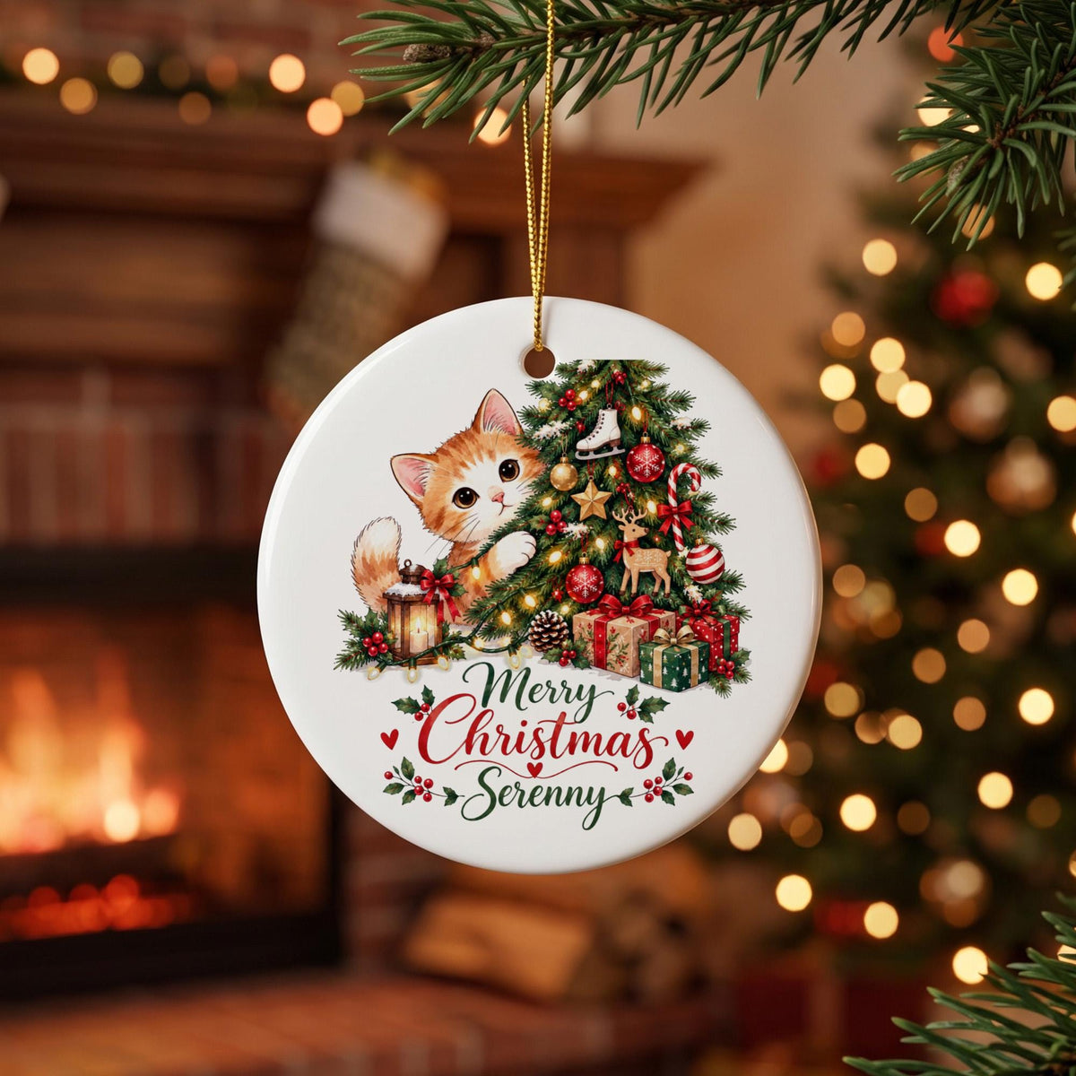Personalized Christmas Ornament, Custom Cat Ornament, Pet Memorial Keepsake, Cat Lover Gift, Holiday Tree Decoration, Christmas Gift