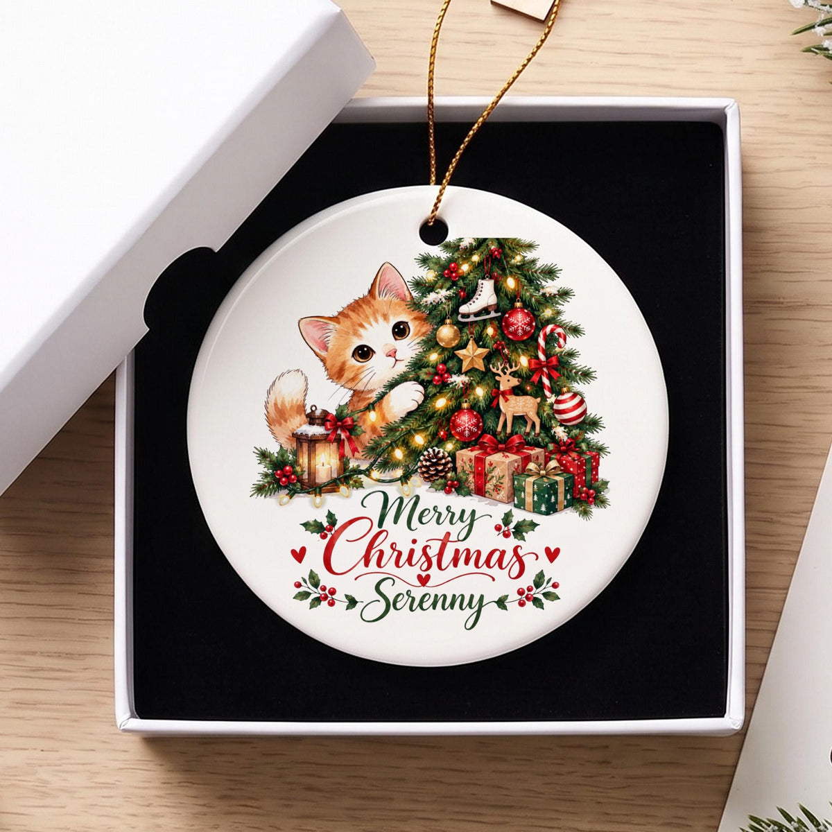Personalized Christmas Ornament, Custom Cat Ornament, Pet Memorial Keepsake, Cat Lover Gift, Holiday Tree Decoration, Christmas Gift