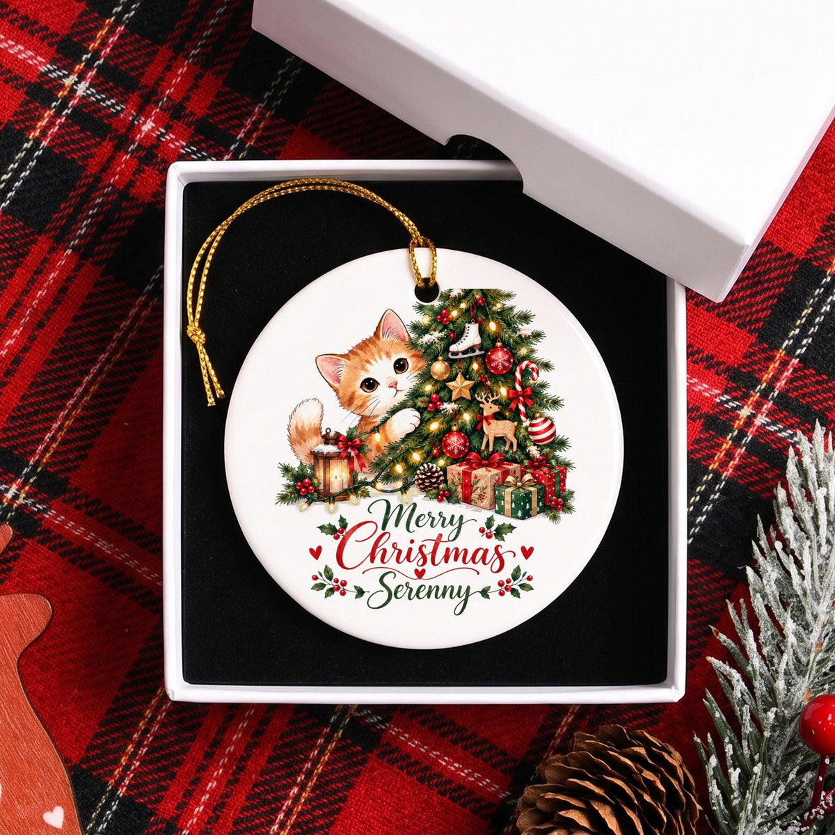 Personalized Christmas Ornament, Custom Cat Ornament, Pet Memorial Keepsake, Cat Lover Gift, Holiday Tree Decoration, Christmas Gift