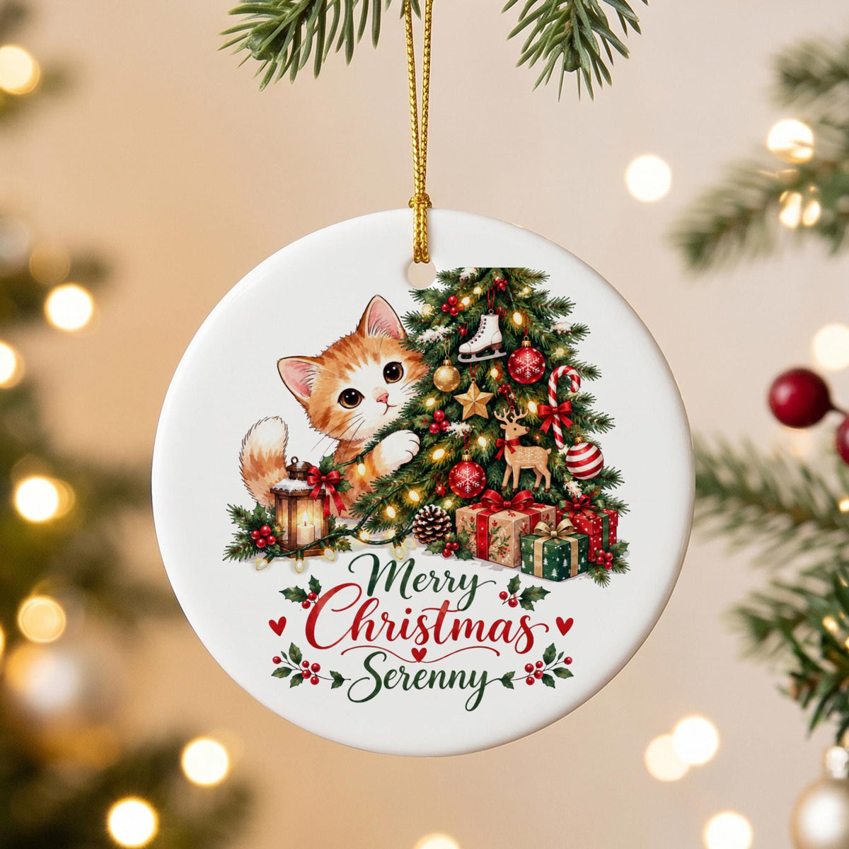 Personalized Christmas Ornament, Custom Cat Ornament, Pet Memorial Keepsake, Cat Lover Gift, Holiday Tree Decoration, Christmas Gift