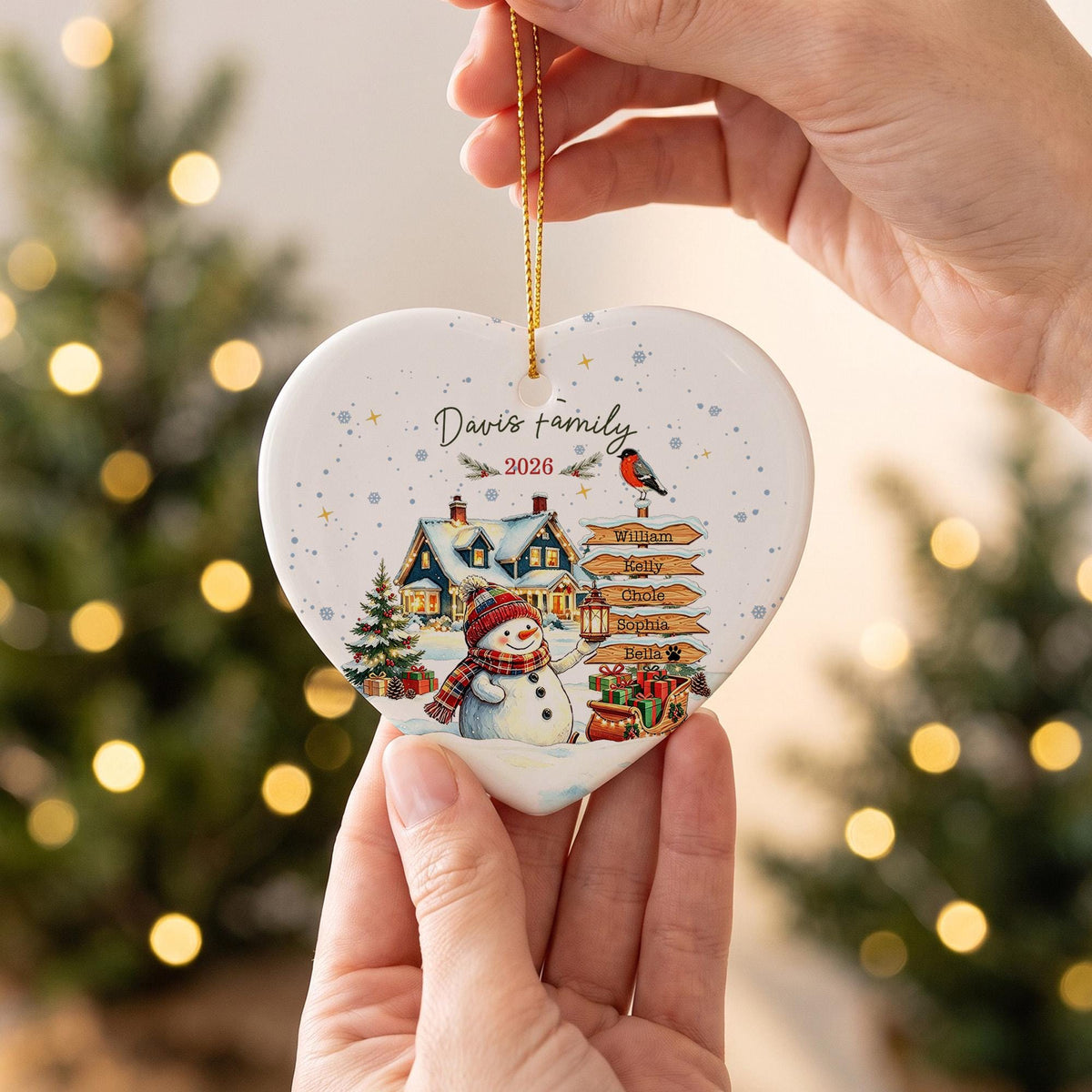 Personalized Christmas Ornament, Custom Family Name Snowman Ornament, Family Christmas Tree Decor, Holiday Keepsake Gift, Ceramic Ornament