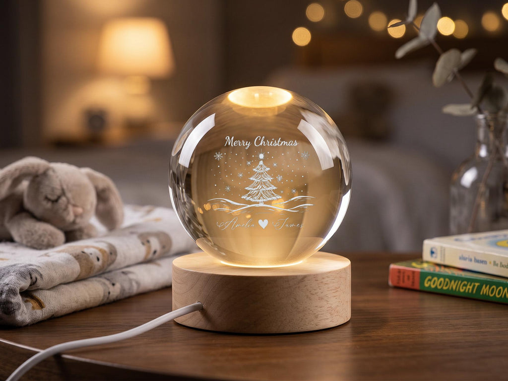 Personalized Couple Christmas Snow Globe Lamp, Romantic Crystal Ball Light Gift for Boyfriend Girlfriend, Anniversary Keepsake Decor