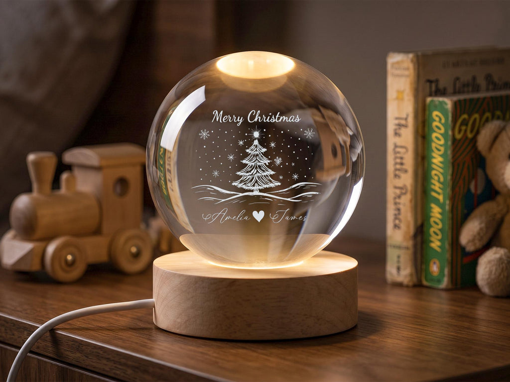 Personalized Couple Christmas Snow Globe Lamp, Romantic Crystal Ball Light Gift for Boyfriend Girlfriend, Anniversary Keepsake Decor