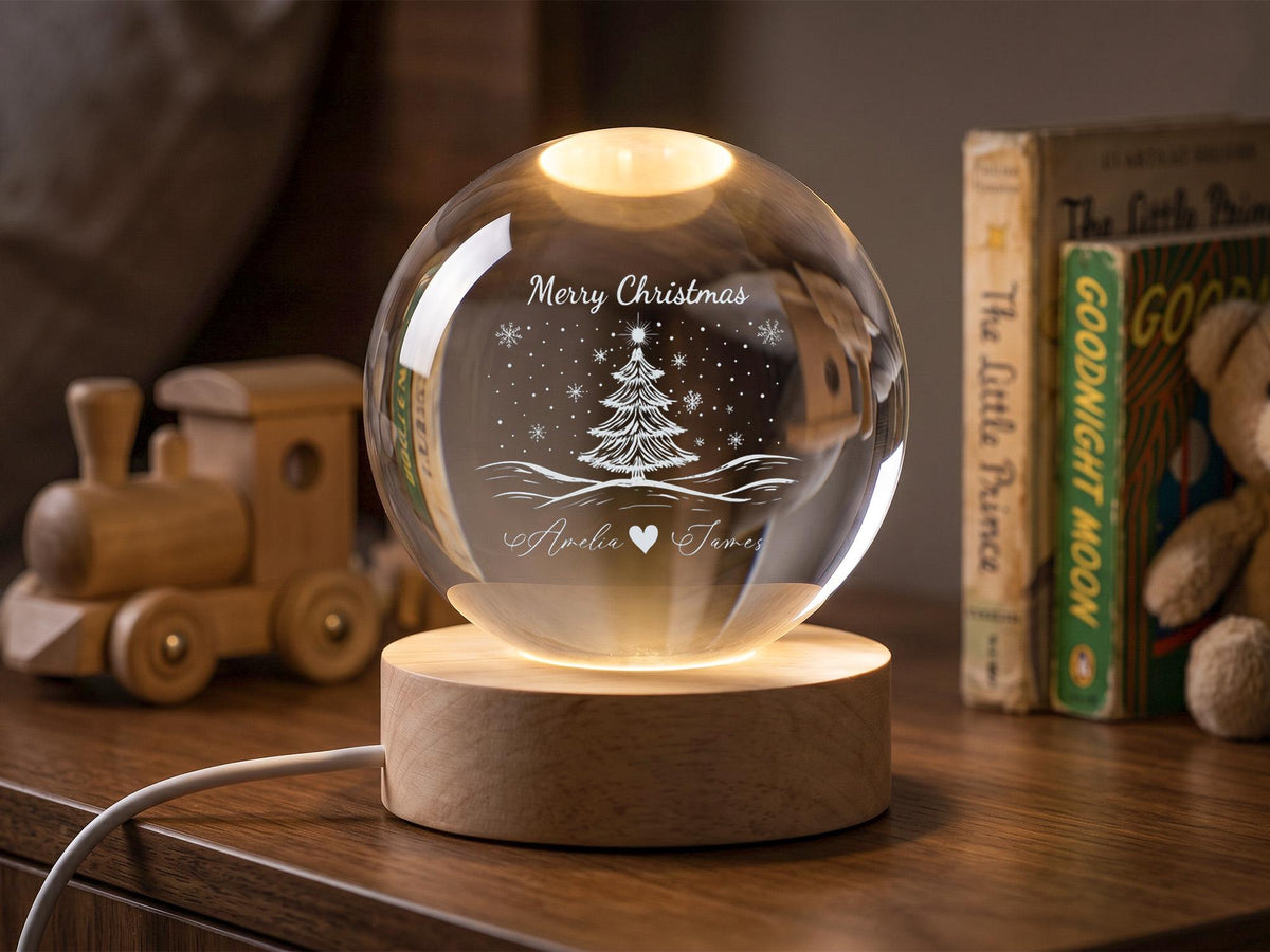 Personalized Couple Christmas Snow Globe Lamp, Romantic Crystal Ball Light Gift for Boyfriend Girlfriend, Anniversary Keepsake Decor