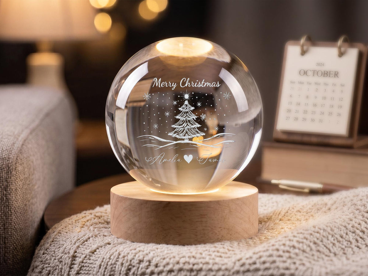 Personalized Couple Christmas Snow Globe Lamp, Romantic Crystal Ball Light Gift for Boyfriend Girlfriend, Anniversary Keepsake Decor