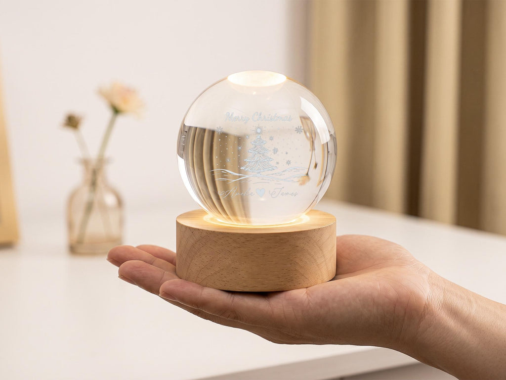 Personalized Couple Christmas Snow Globe Lamp, Romantic Crystal Ball Light Gift for Boyfriend Girlfriend, Anniversary Keepsake Decor