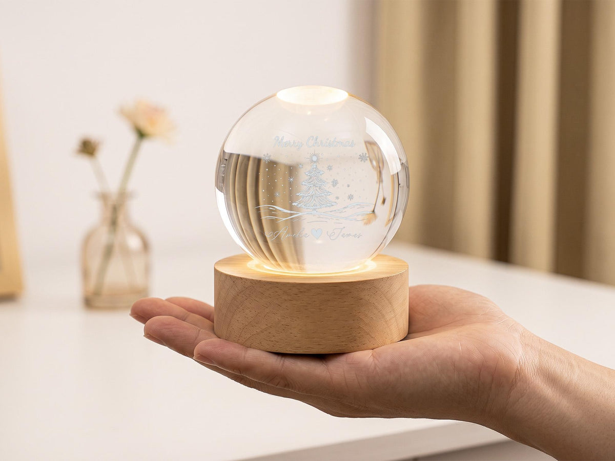 Personalized Couple Christmas Snow Globe Lamp, Romantic Crystal Ball Light Gift for Boyfriend Girlfriend, Anniversary Keepsake Decor