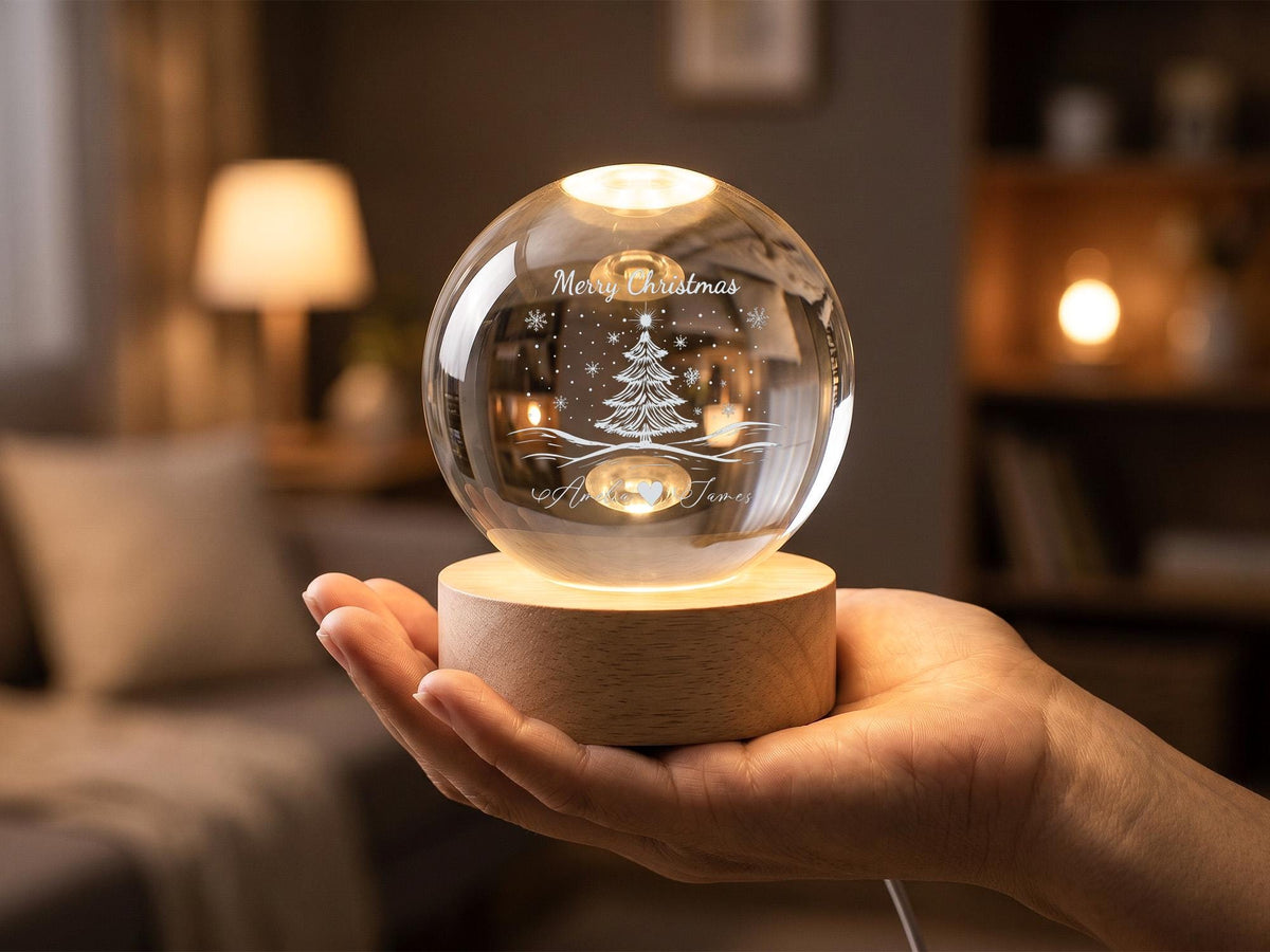 Personalized Couple Christmas Snow Globe Lamp, Romantic Crystal Ball Light Gift for Boyfriend Girlfriend, Anniversary Keepsake Decor