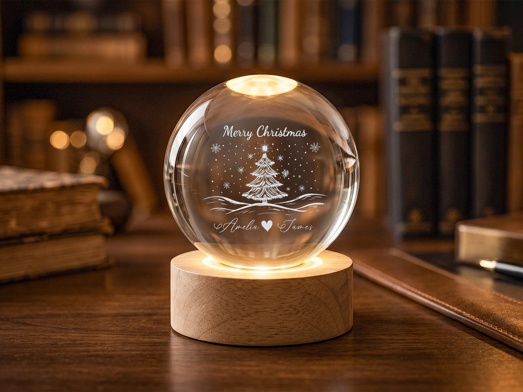 Personalized Couple Christmas Snow Globe Lamp, Romantic Crystal Ball Light Gift for Boyfriend Girlfriend, Anniversary Keepsake Decor