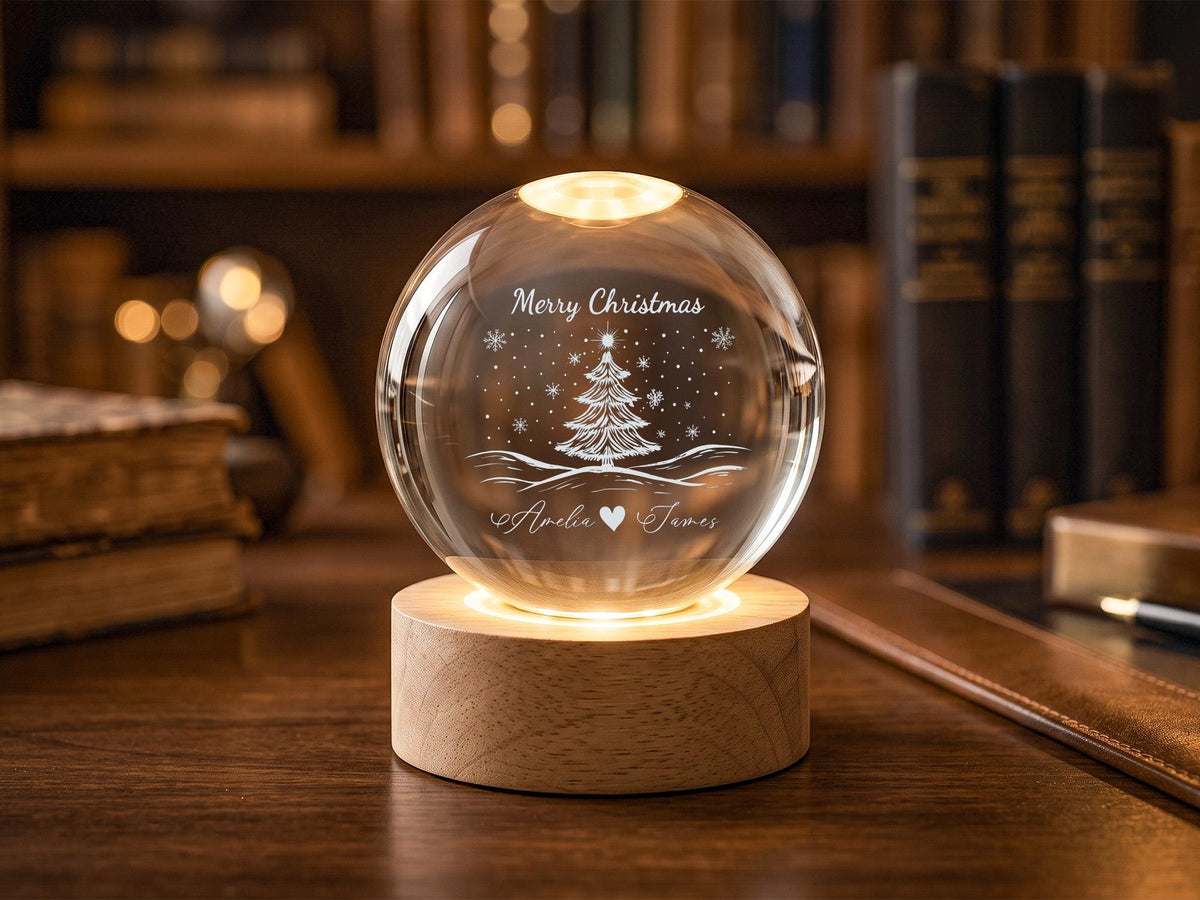 Personalized Couple Christmas Snow Globe Lamp, Romantic Crystal Ball Light Gift for Boyfriend Girlfriend, Anniversary Keepsake Decor
