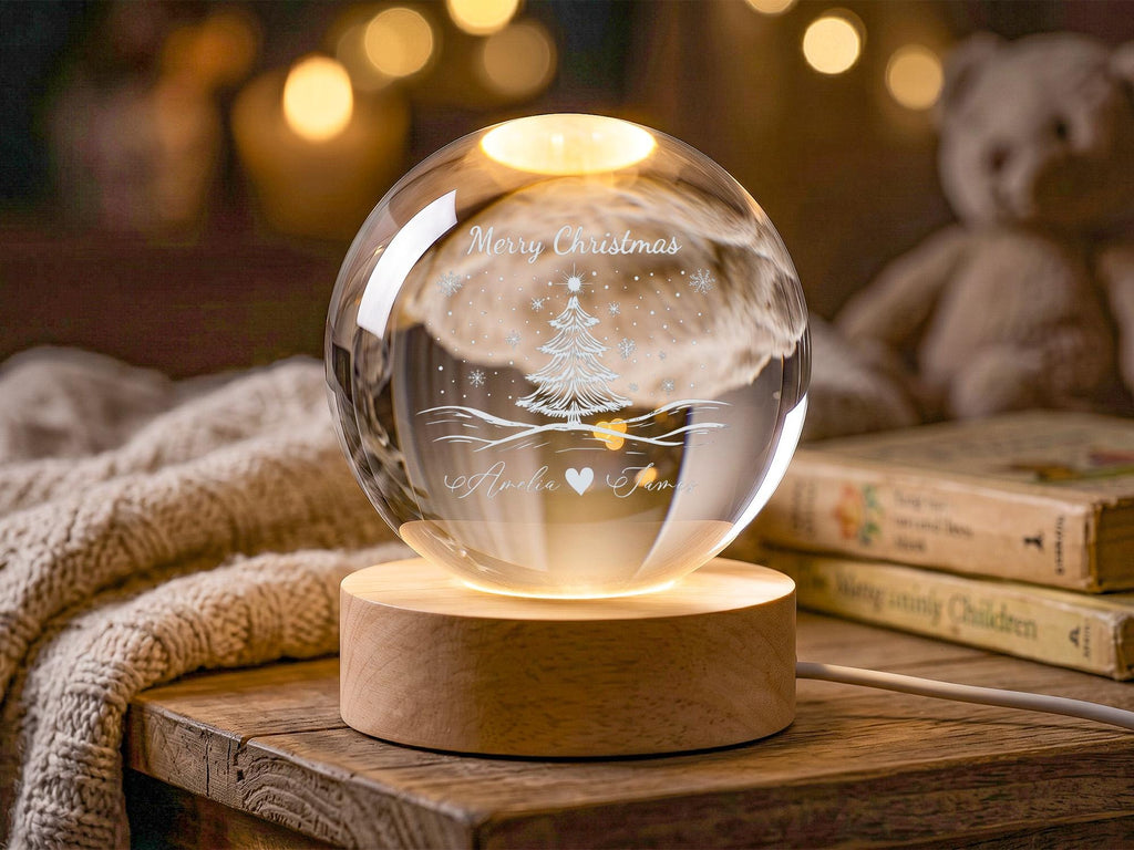 Personalized Couple Christmas Snow Globe Lamp, Romantic Crystal Ball Light Gift for Boyfriend Girlfriend, Anniversary Keepsake Decor