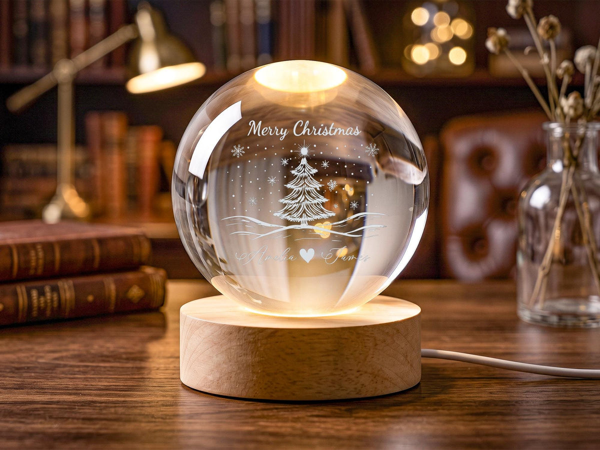 Personalized Couple Christmas Snow Globe Lamp, Romantic Crystal Ball Light Gift for Boyfriend Girlfriend, Anniversary Keepsake Decor