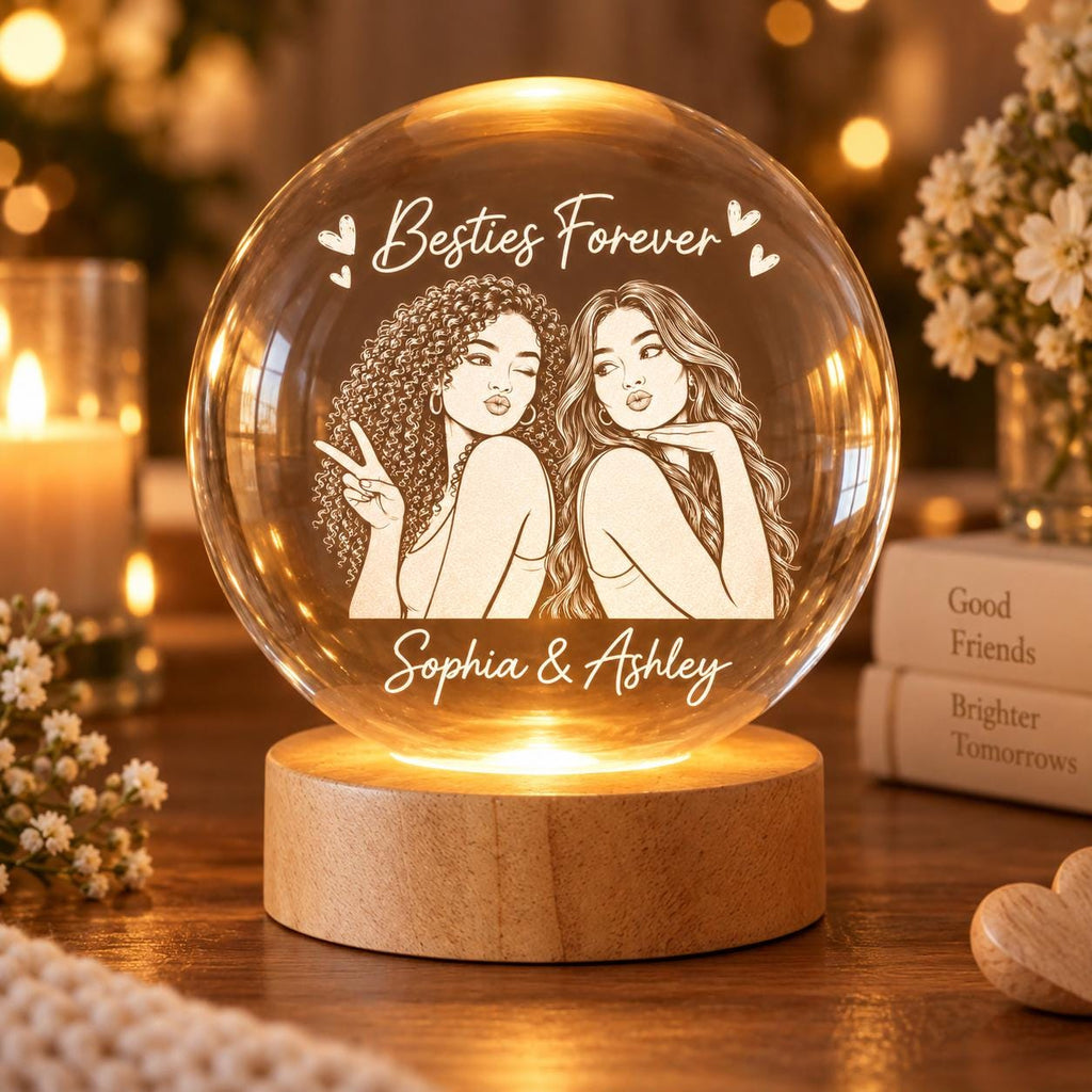 Personalized Crystal Ball Lamp, Besties Forever Custom Gift, Friendship Keepsake for Her, BFF Gift from Friend, Cozy Room Decor ttnt2488
