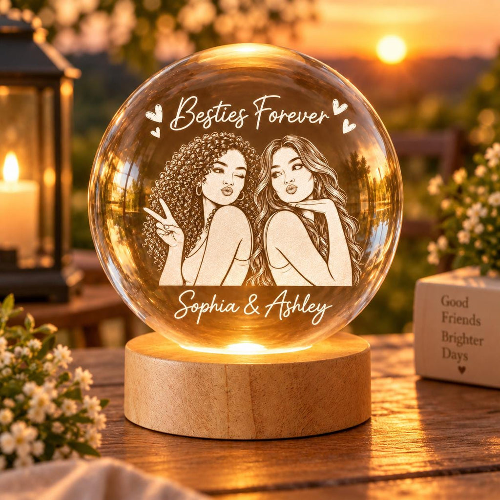 Personalized Crystal Ball Lamp, Besties Forever Custom Gift, Friendship Keepsake for Her, BFF Gift from Friend, Cozy Room Decor ttnt2488