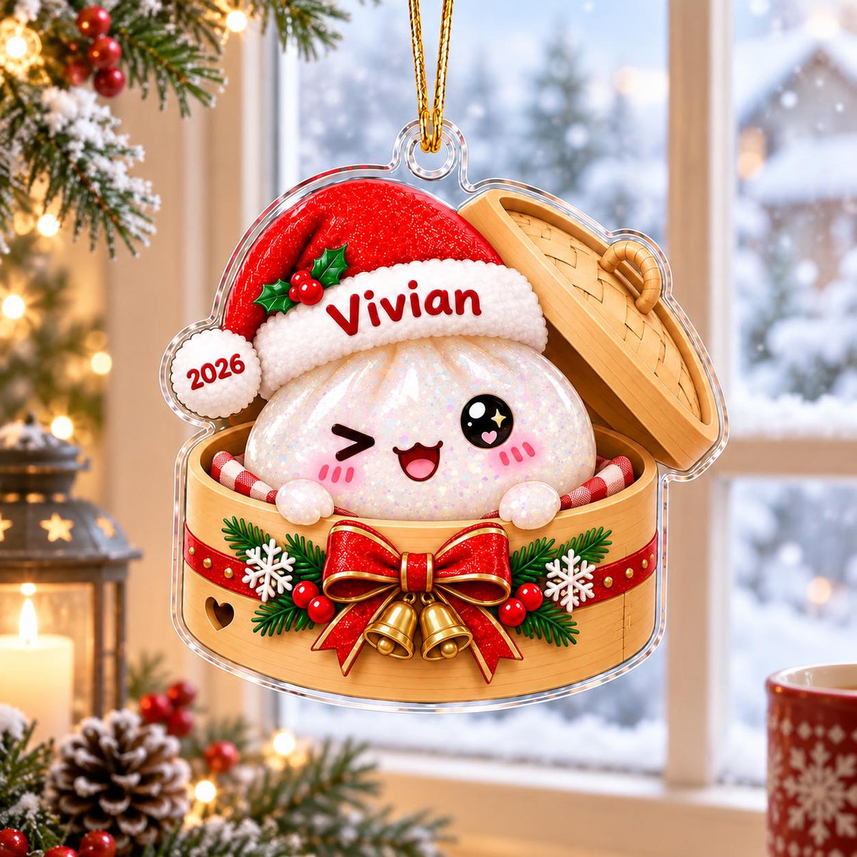 Personalized Cute Dumpling Christmas Ornament, Squishy Dumpling Acrylic Custom Name Ornament, Dumpling Lover Gift, Kids Christmas Gift