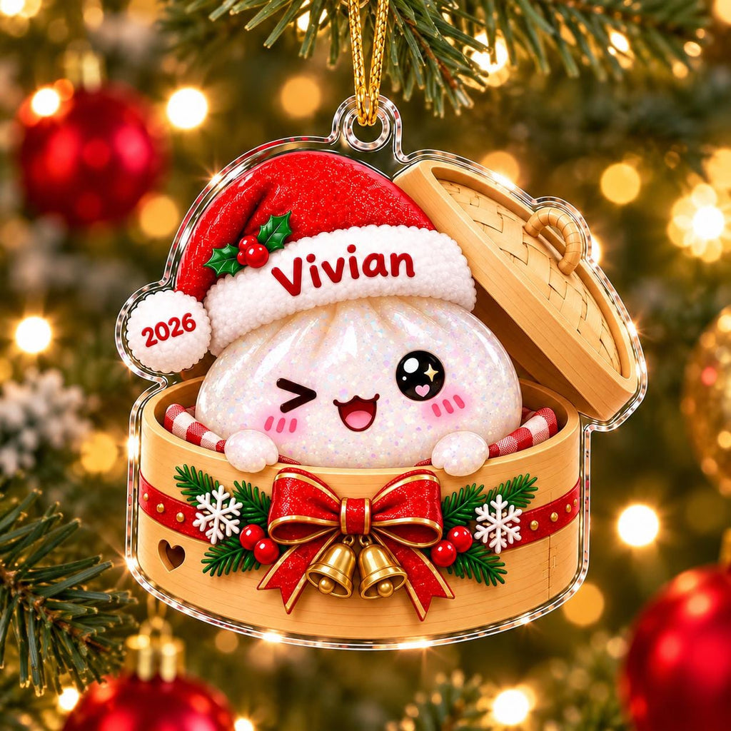 Personalized Cute Dumpling Christmas Ornament, Squishy Dumpling Acrylic Custom Name Ornament, Dumpling Lover Gift, Kids Christmas Gift