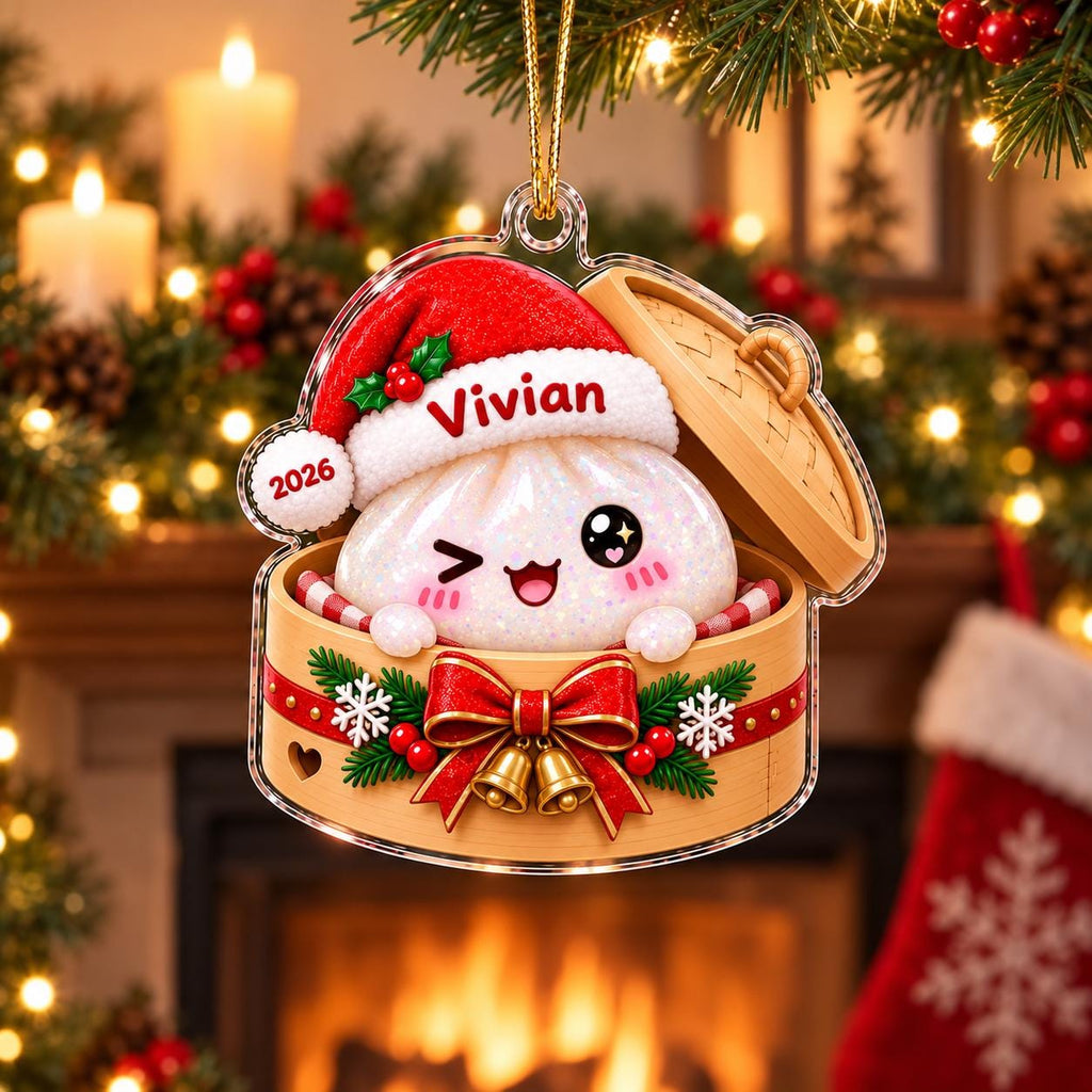 Personalized Cute Dumpling Christmas Ornament, Squishy Dumpling Acrylic Custom Name Ornament, Dumpling Lover Gift, Kids Christmas Gift