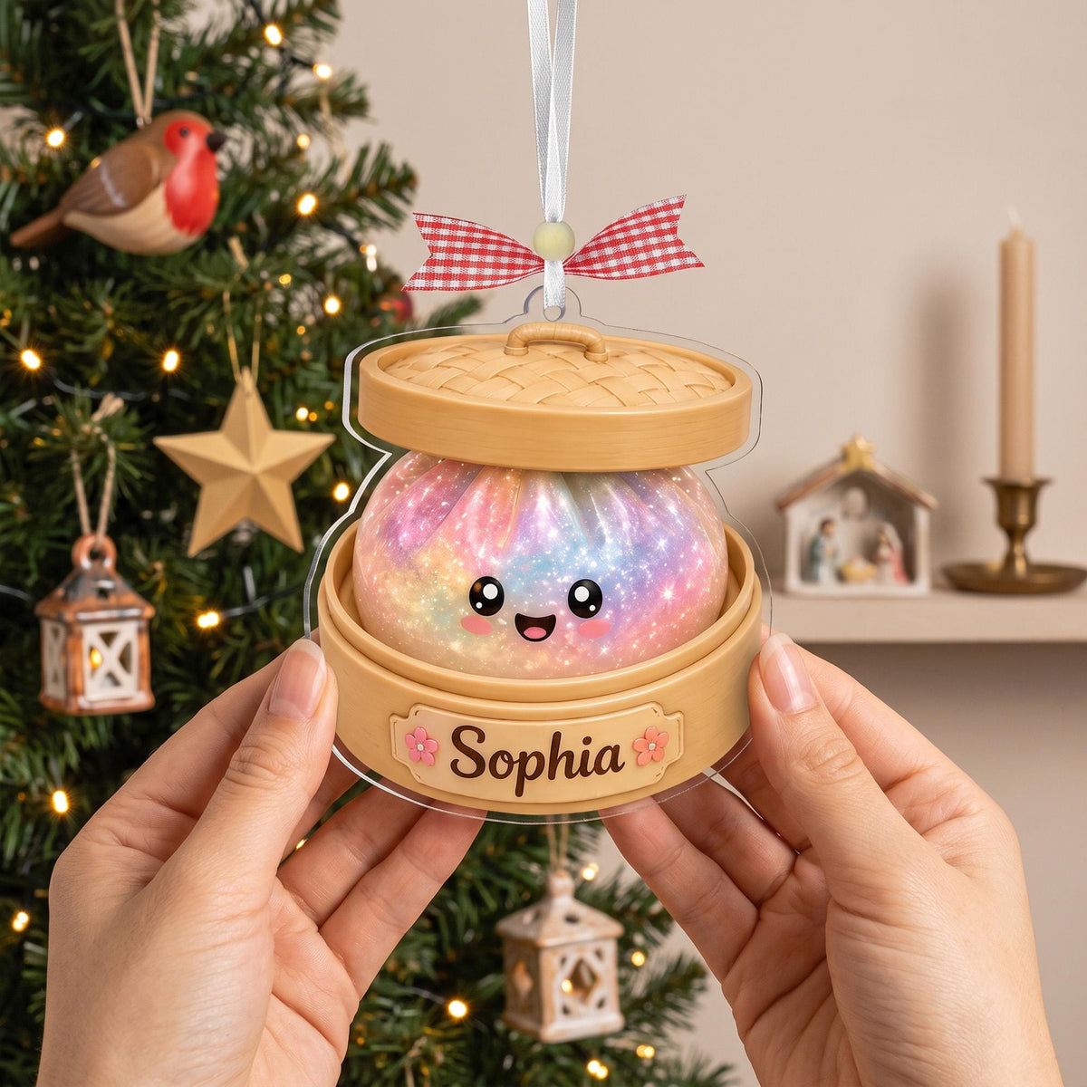 Personalized Dumpling Ornament, Dumpling Lover Keepsake, Custom Acrylic Ornament for Christmas, Birthday, Family and Friends