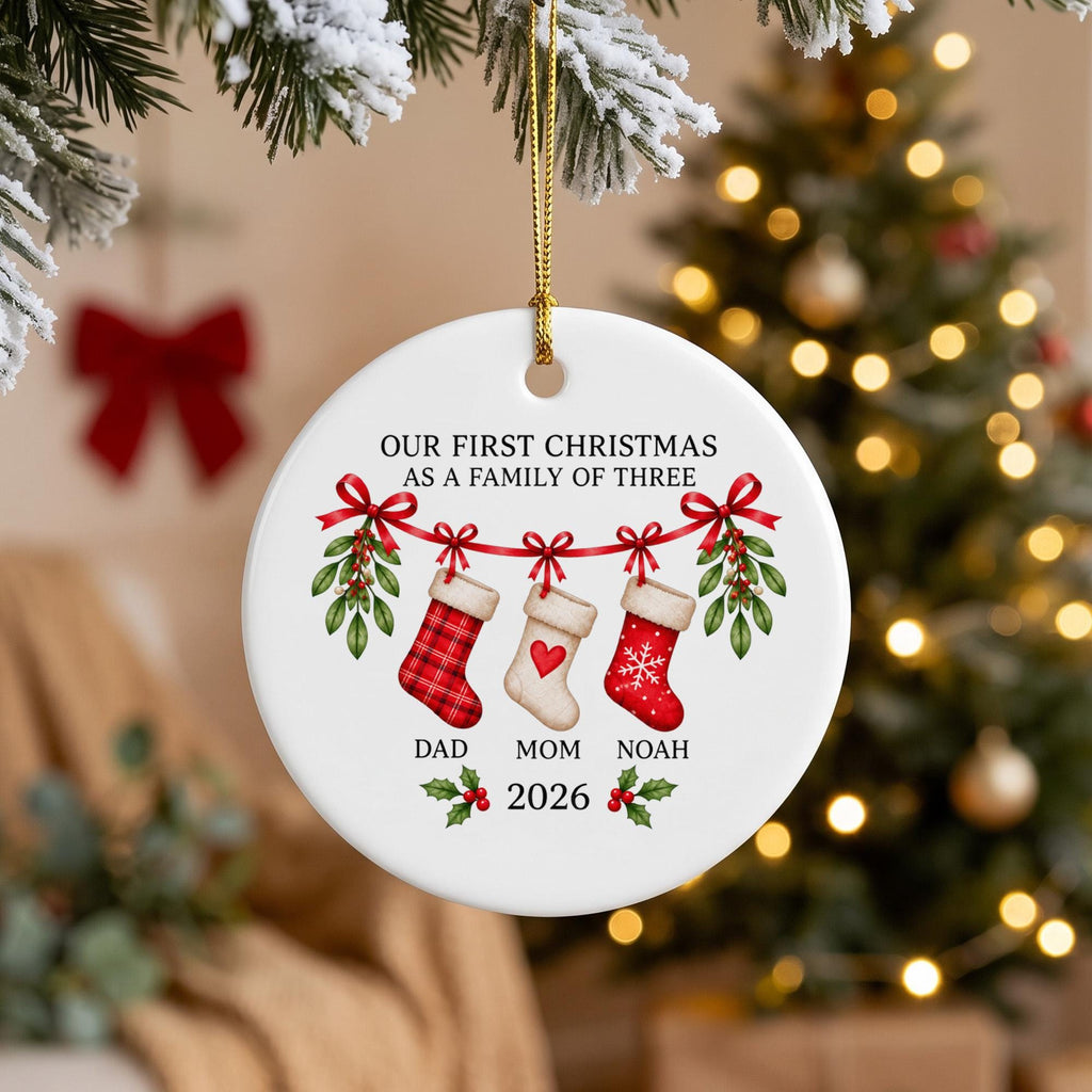 Personalized Family Christmas Ornament,Custom Name Stocking Ornament,Ceramic Family Keepsake,Christmas Gift for Parents