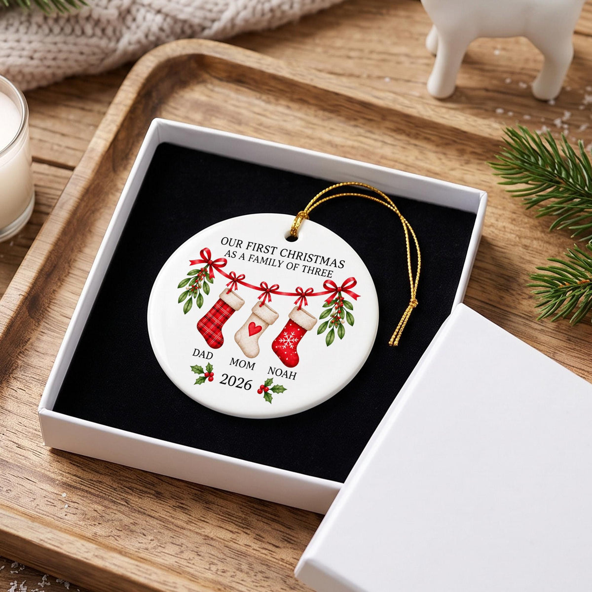 Personalized Family Christmas Ornament,Custom Name Stocking Ornament,Ceramic Family Keepsake,Christmas Gift for Parents