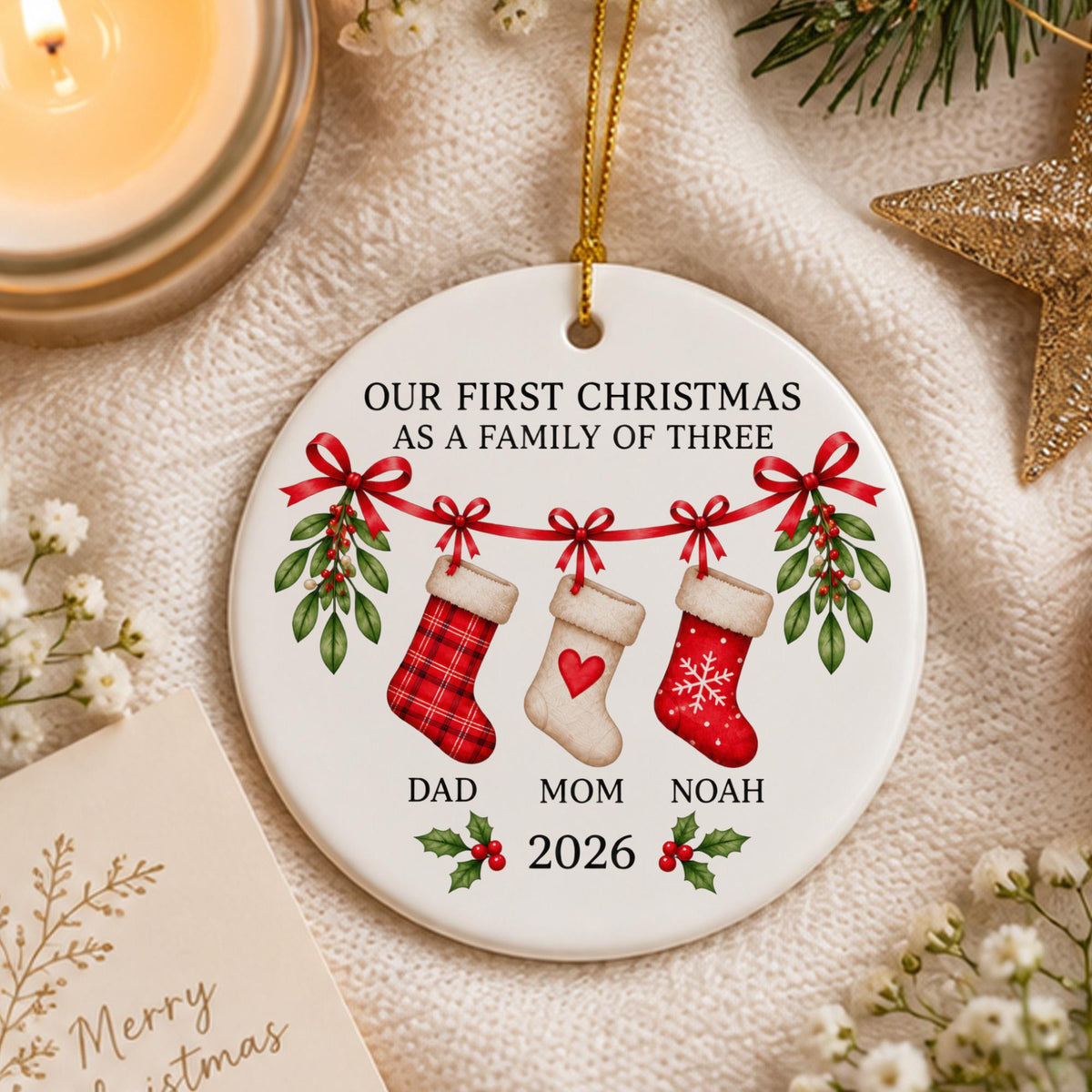 Personalized Family Christmas Ornament,Custom Name Stocking Ornament,Ceramic Family Keepsake,Christmas Gift for Parents