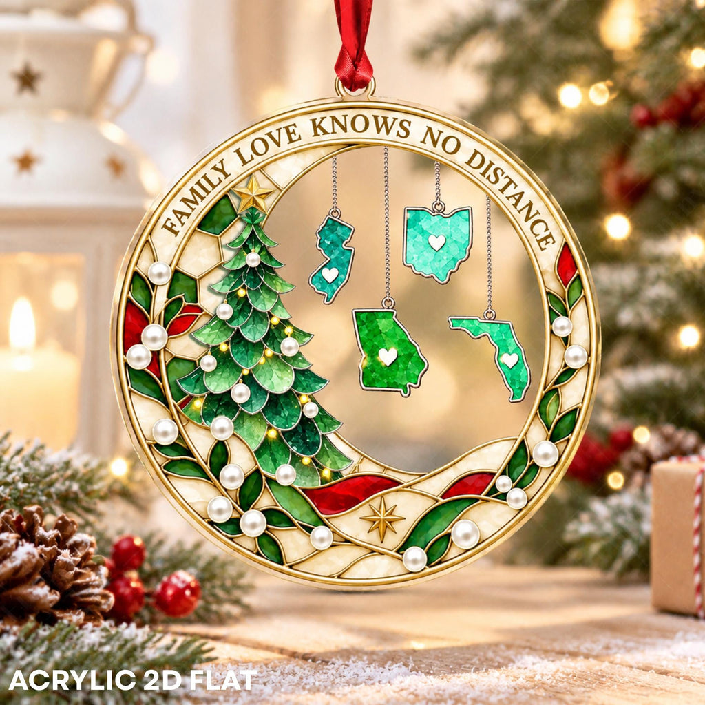 Personalized Family Love Knows No Distance Christmas Ornament, Custom State Hanging Keepsake