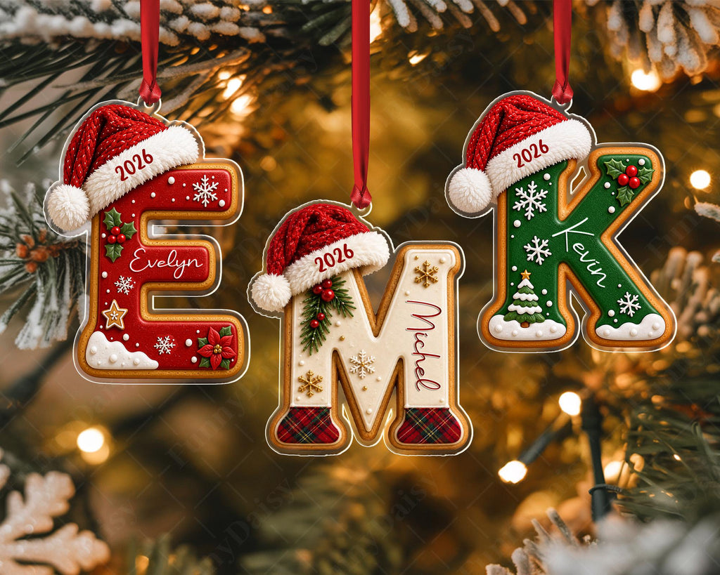 Personalized Gingerbread Letter Kid Name Christmas Ornament, Custom Initials Alphabet Flat Acrylic