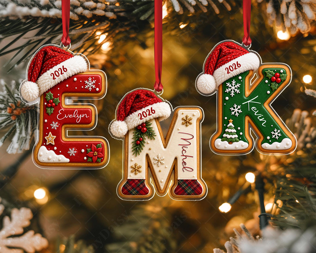 Personalized Gingerbread Letter Kid Name Christmas Ornament, Custom Initials Alphabet Flat Acrylic