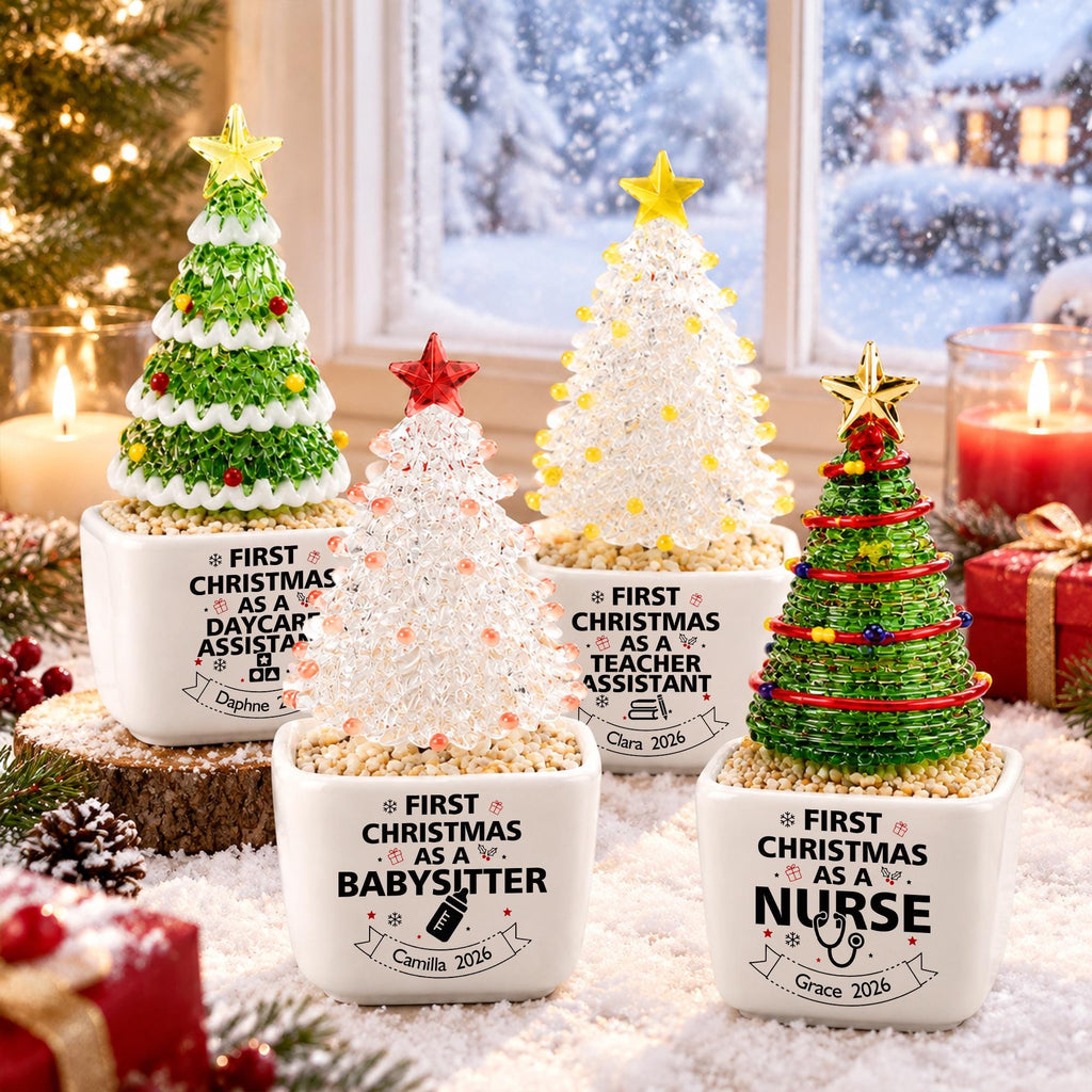 Personalized Glass Christmas Tree Pot, Custom Name Profession Christmas Gift, First Christmas As A Nurse Keepsake, New Job Celebration Gift